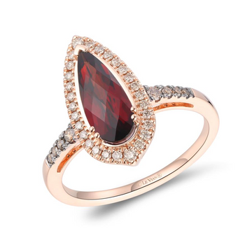14K Strawberry Gold LeVian (1.53Carat TW) Garnet with (0.27Carat TW) Chocolate and Nude Diamonds Ring